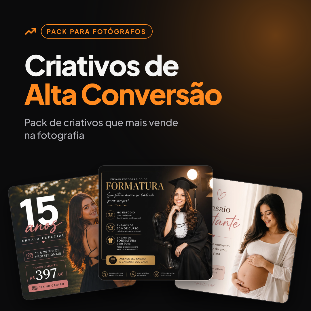 Capa do Criativos de Alta Conversão — Pack de criativos que mais vende na fotografia