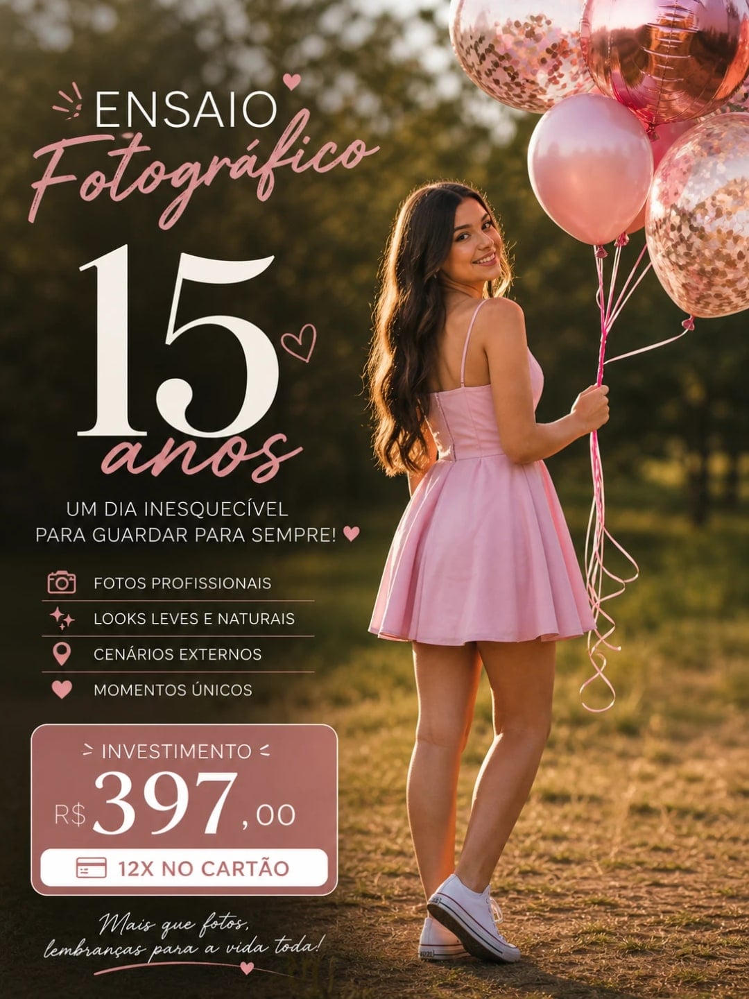 Ensaio de 15 anos externo — modelo editável da categoria Ensaios fotográficos